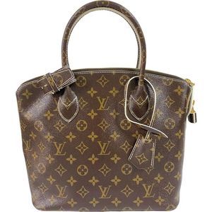 Louis Vuitton Lockit Shiny Monogram Canvas Leather Brown White Handbag